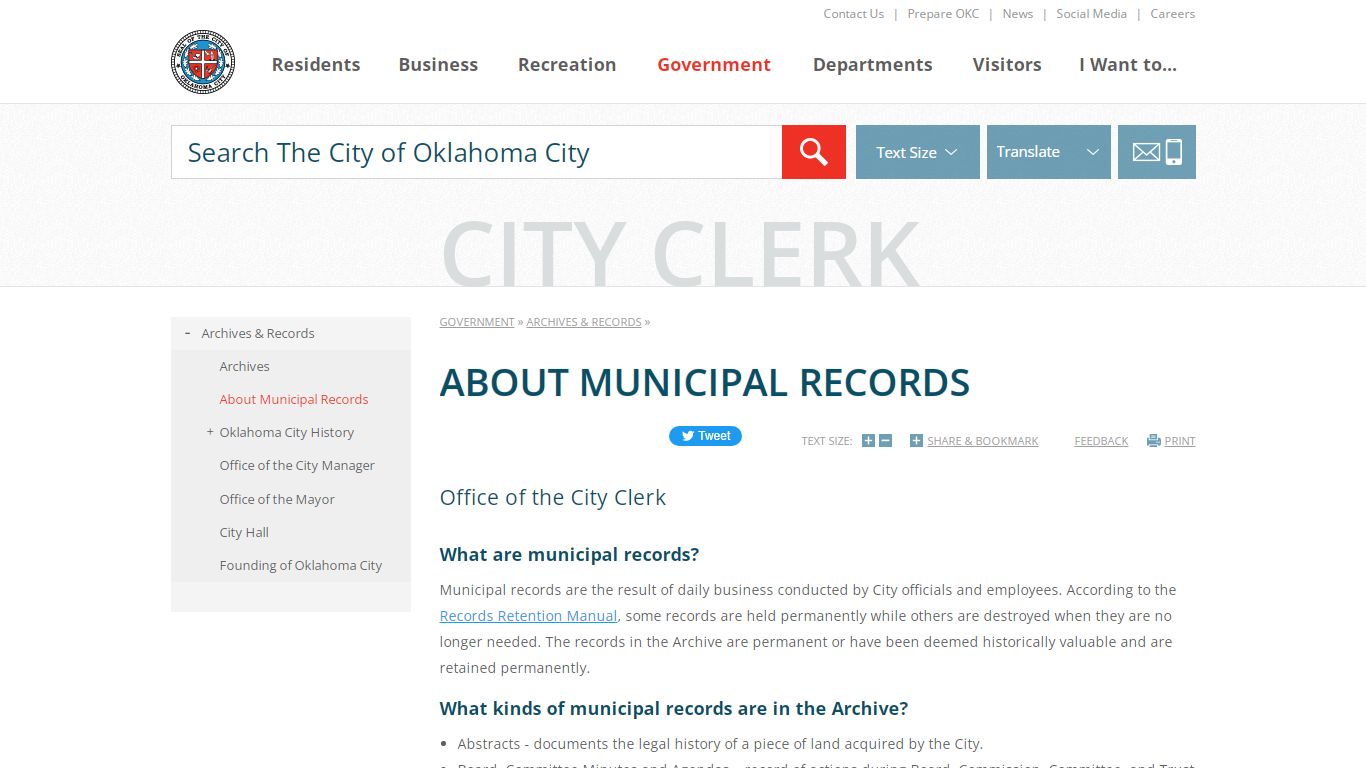 About Municipal Records | City of OKC